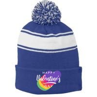 Happy Valentines Day Heart Cute Gift Stripe Pom Pom Beanie