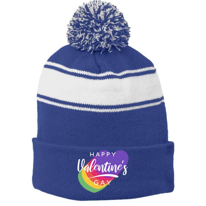 Happy Valentines Day Heart Cute Gift Stripe Pom Pom Beanie