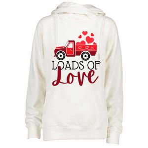 Happy Valentines Day Farm Truck Loads Of Love Gift Womens Funnel Neck Pullover Hood