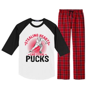 Happy Valentines Day Roses Date Night Flowers Ice Hockey Great Gift Raglan Sleeve Pajama Set