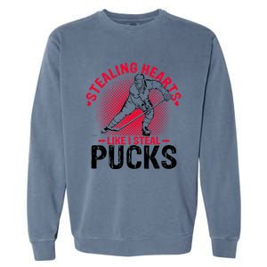 Happy Valentines Day Roses Date Night Flowers Ice Hockey Great Gift Garment-Dyed Sweatshirt