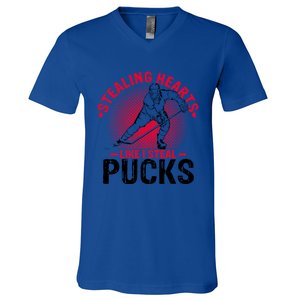 Happy Valentines Day Roses Date Night Flowers Ice Hockey Great Gift V-Neck T-Shirt