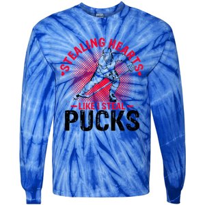 Happy Valentines Day Roses Date Night Flowers Ice Hockey Great Gift Tie-Dye Long Sleeve Shirt