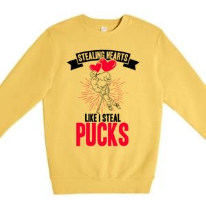 Happy Valentines Day Roses Date Night Flowers Love Hockey Meaningful Gift Premium Crewneck Sweatshirt