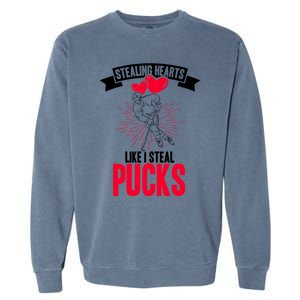 Happy Valentines Day Roses Date Night Flowers Love Hockey Meaningful Gift Garment-Dyed Sweatshirt