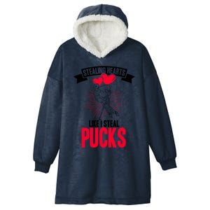 Happy Valentines Day Roses Date Night Flowers Love Hockey Meaningful Gift Hooded Wearable Blanket