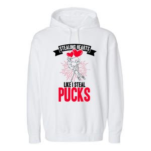 Happy Valentines Day Roses Date Night Flowers Love Hockey Meaningful Gift Garment-Dyed Fleece Hoodie