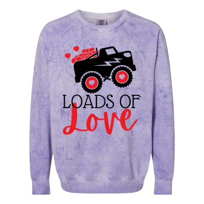 Happy Valentines Day Monster Truck Loads Of Love Funny Gift Colorblast Crewneck Sweatshirt