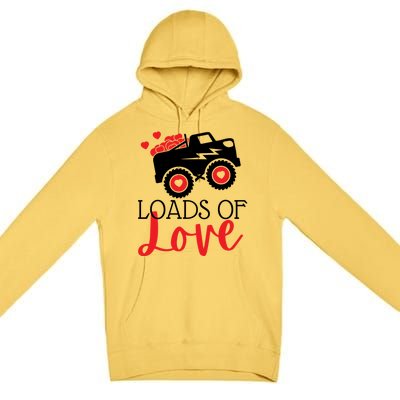 Happy Valentines Day Monster Truck Loads Of Love Funny Gift Premium Pullover Hoodie