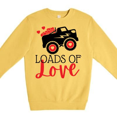 Happy Valentines Day Monster Truck Loads Of Love Funny Gift Premium Crewneck Sweatshirt