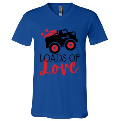 Happy Valentines Day Monster Truck Loads Of Love Funny Gift V-Neck T-Shirt