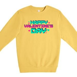 Happy Valentines Day Retro Neon Gift Premium Crewneck Sweatshirt