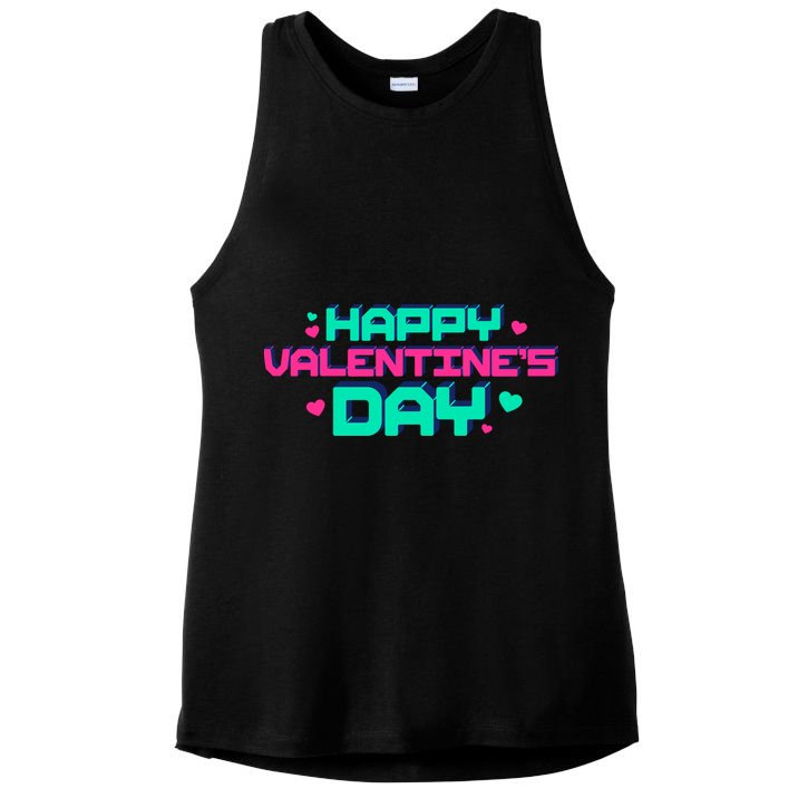 Happy Valentines Day Retro Neon Gift Ladies PosiCharge Tri-Blend Wicking Tank