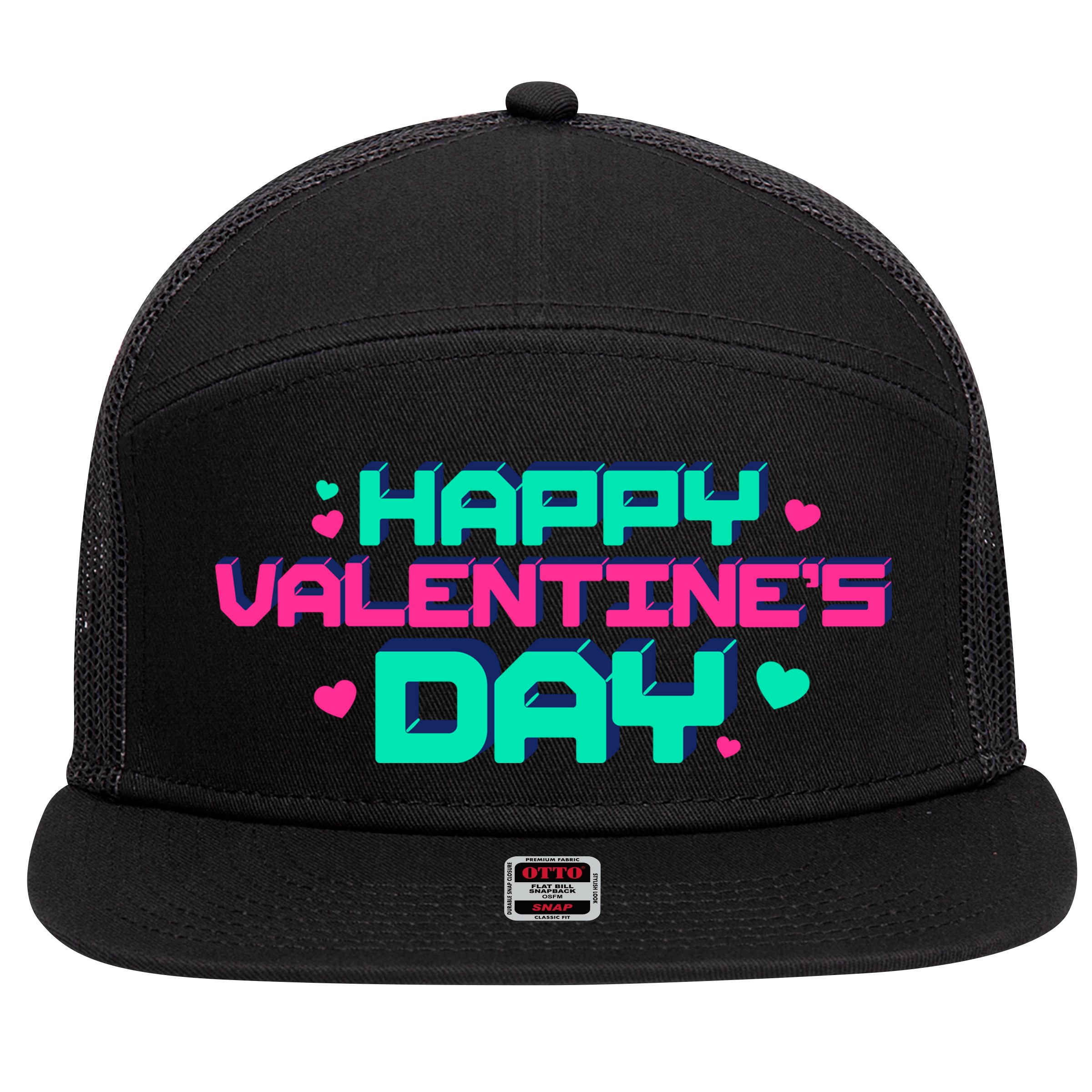 Happy Valentines Day Retro Neon Gift 7 Panel Mesh Trucker Snapback Hat