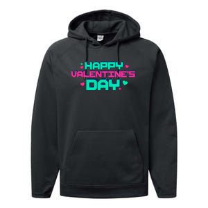 Happy Valentines Day Retro Neon Gift Performance Fleece Hoodie