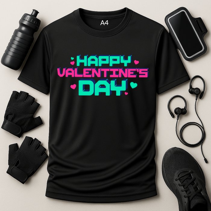 Happy Valentines Day Retro Neon Gift Cooling Performance Crew T-Shirt