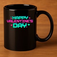 Happy Valentines Day Retro Neon Gift 11oz C Handle Ceramic Mug