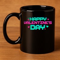Happy Valentines Day Retro Neon Gift 11oz C Handle Ceramic Mug