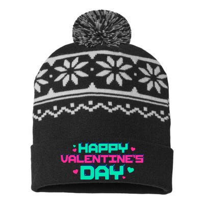 Happy Valentines Day Retro Neon Gift USA-Made Snowflake Beanie