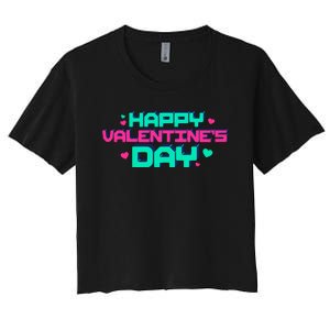 Happy Valentines Day Retro Neon Gift Women's Crop Top Tee