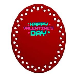 Happy Valentines Day Retro Neon Gift Ceramic Oval Ornament