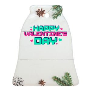 Happy Valentines Day Retro Neon Gift Ceramic Bell Ornament