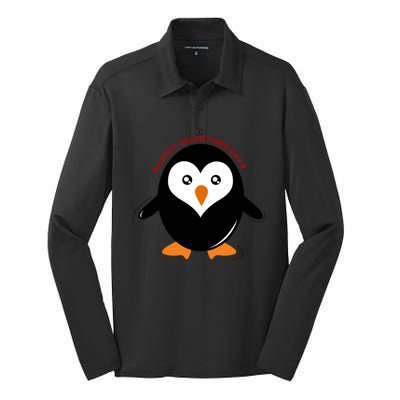 Happy Valentines Day Penguin Love Gift Silk Touch Performance Long Sleeve Polo