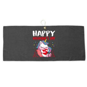 Happy Valentines Day Unicorn Heart Cute Gift Large Microfiber Waffle Golf Towel