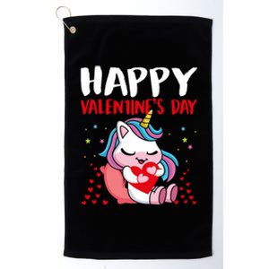 Happy Valentines Day Unicorn Heart Cute Gift Platinum Collection Golf Towel