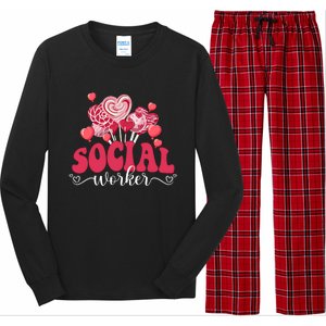 Happy Valentines Day Heart Lollipop Funny Social Worker Gift Long Sleeve Pajama Set