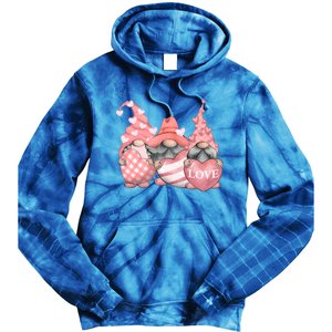 Happy Valentines Day Tomte Three Pink Hearts Garden Gnomes Gift Tie Dye Hoodie