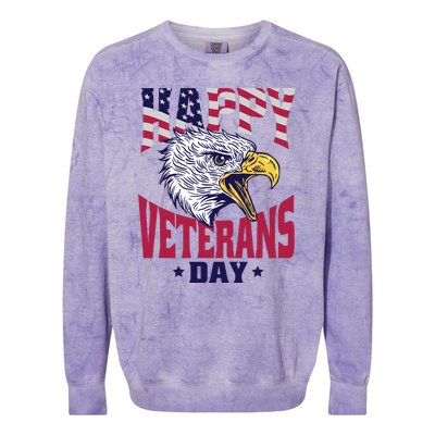 Happy Veterans Day Eagle Colorblast Crewneck Sweatshirt