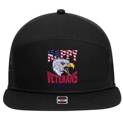 Happy Veterans Day Eagle 7 Panel Mesh Trucker Snapback Hat