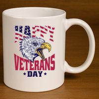Happy Veterans Day Eagle 11oz C Handle Ceramic Mug