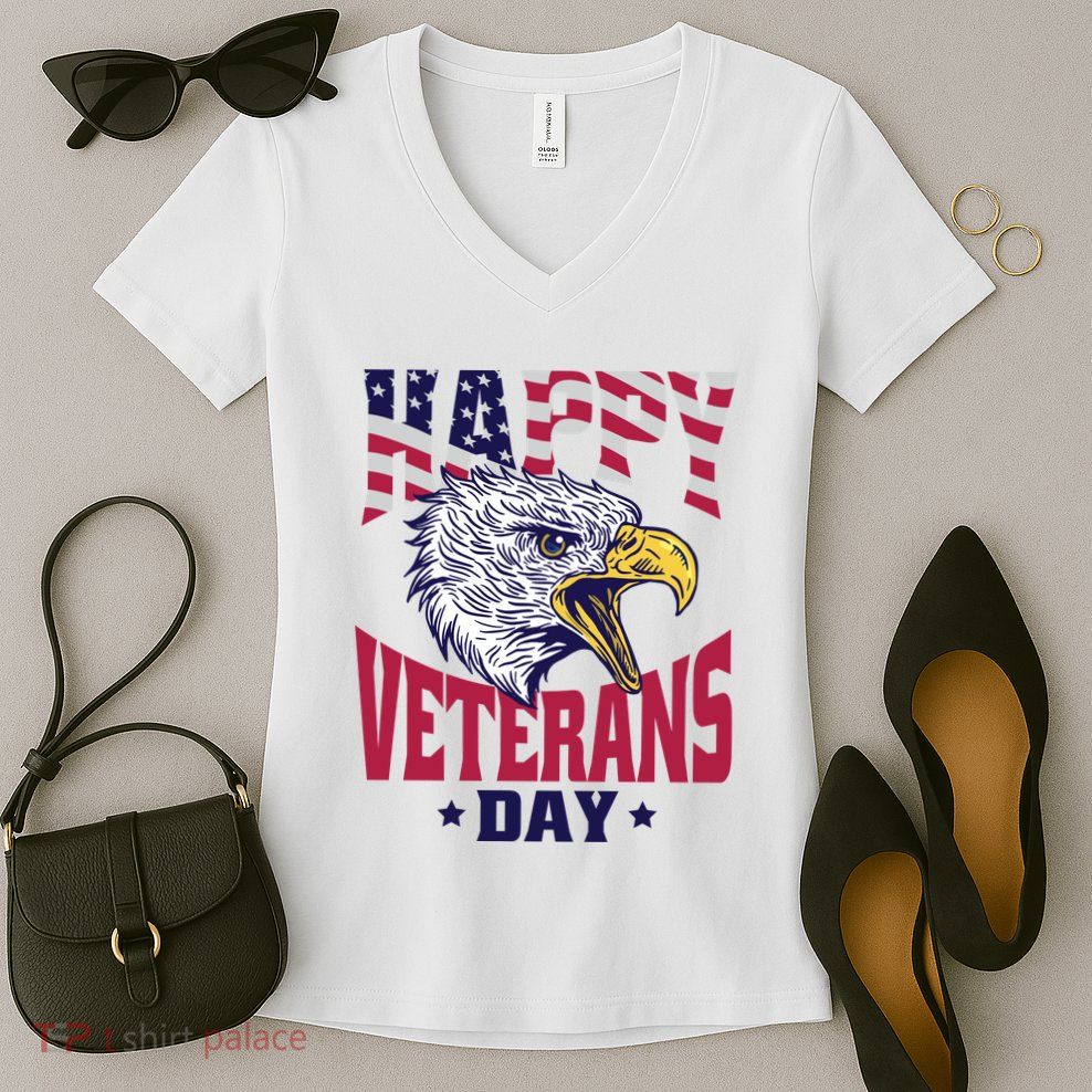 Happy Veterans Day Eagle Women's V-Neck T-Shirt