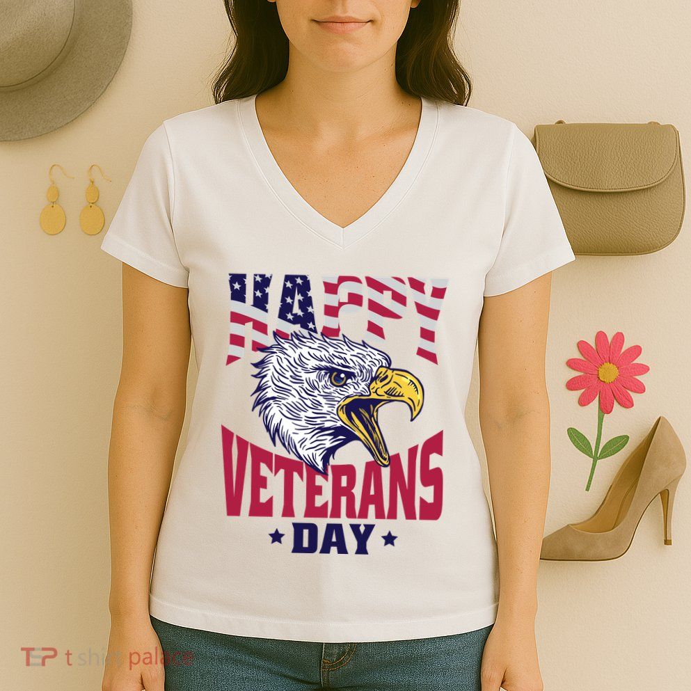 Happy Veterans Day Eagle Women's V-Neck T-Shirt
