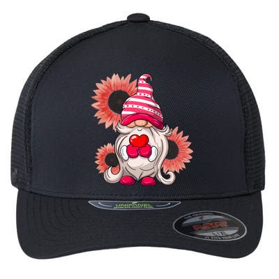 Happy Valentine's Day Gnome Sunflower Flexfit Unipanel Trucker Cap