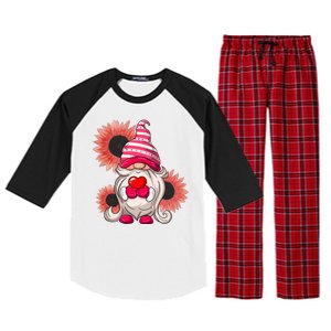 Happy Valentine's Day Gnome Sunflower Raglan Sleeve Pajama Set