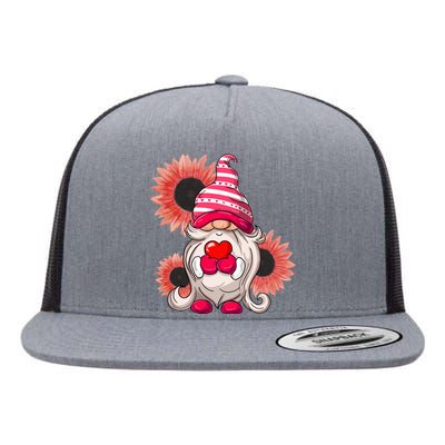 Happy Valentine's Day Gnome Sunflower Flat Bill Trucker Hat