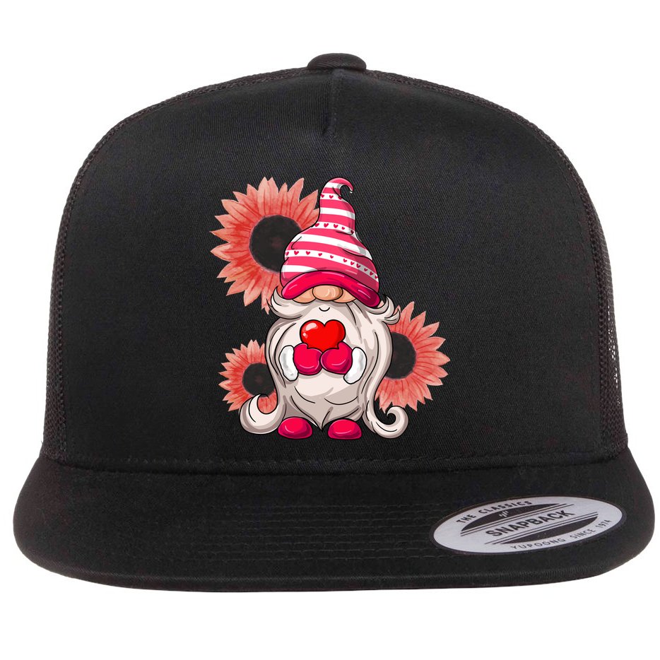 Happy Valentine's Day Gnome Sunflower Flat Bill Trucker Hat