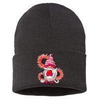 Happy Valentine's Day Gnome Sunflower Sustainable Knit Beanie