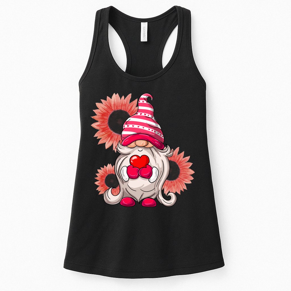 Happy Valentine's Day Gnome Sunflower Womens Tank Top