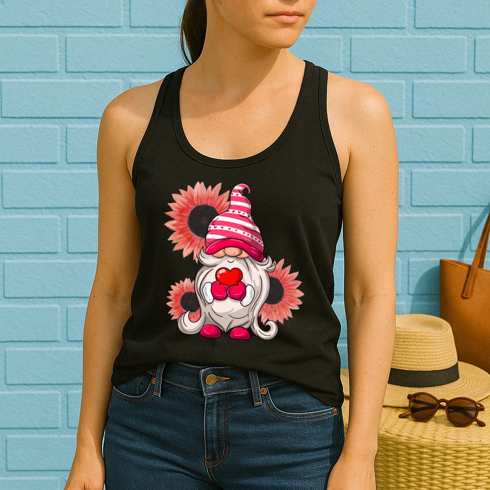 Happy Valentine's Day Gnome Sunflower Womens Tank Top
