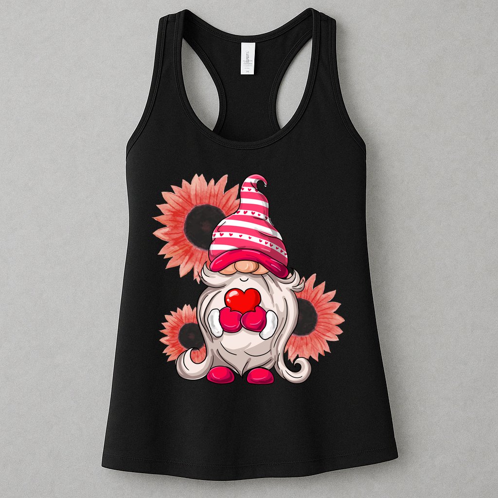 Happy Valentine's Day Gnome Sunflower Womens Tank Top