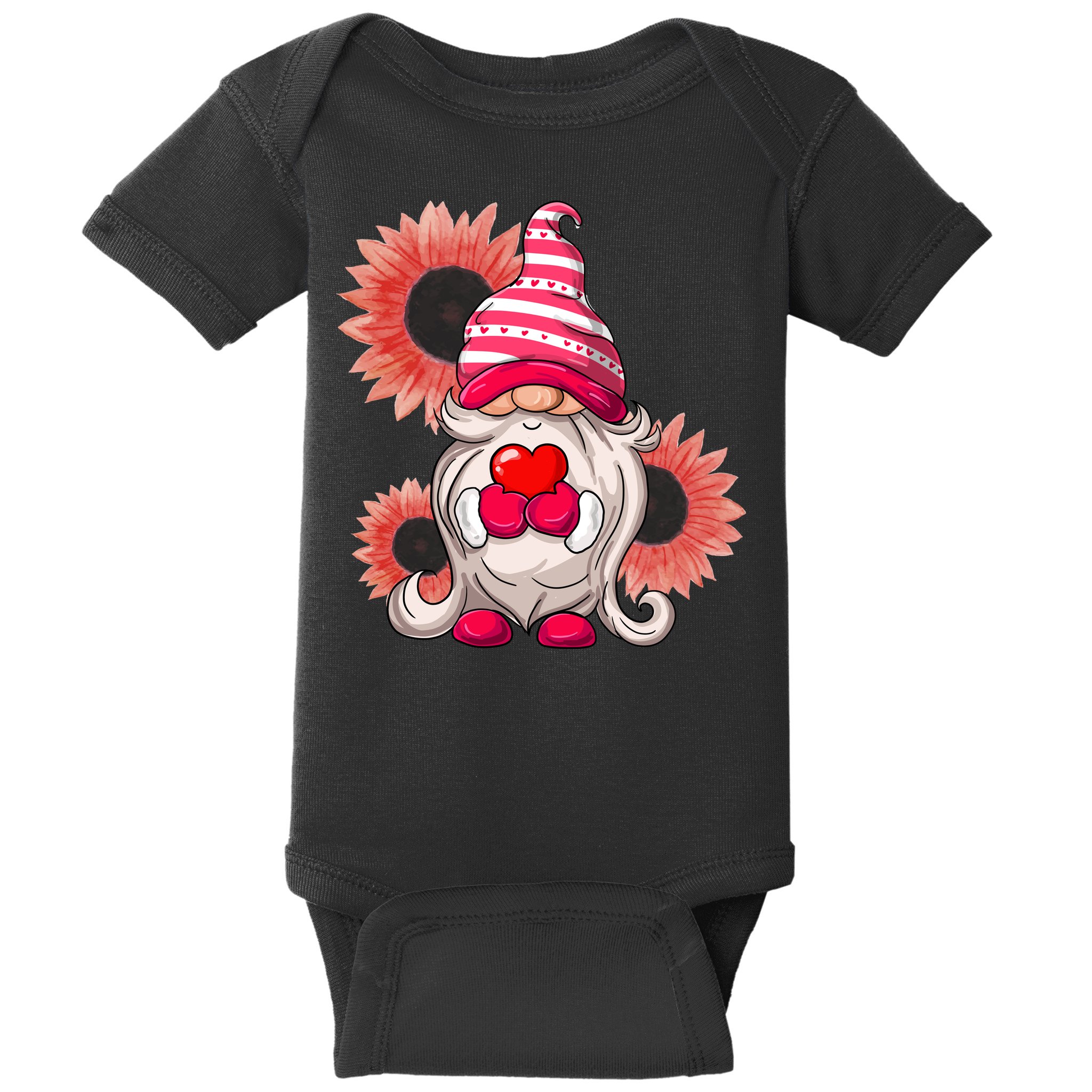 Happy Valentine's Day Gnome Sunflower Baby Bodysuit