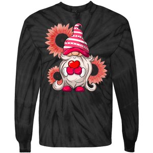 Happy Valentine's Day Gnome Sunflower Tie-Dye Long Sleeve Shirt