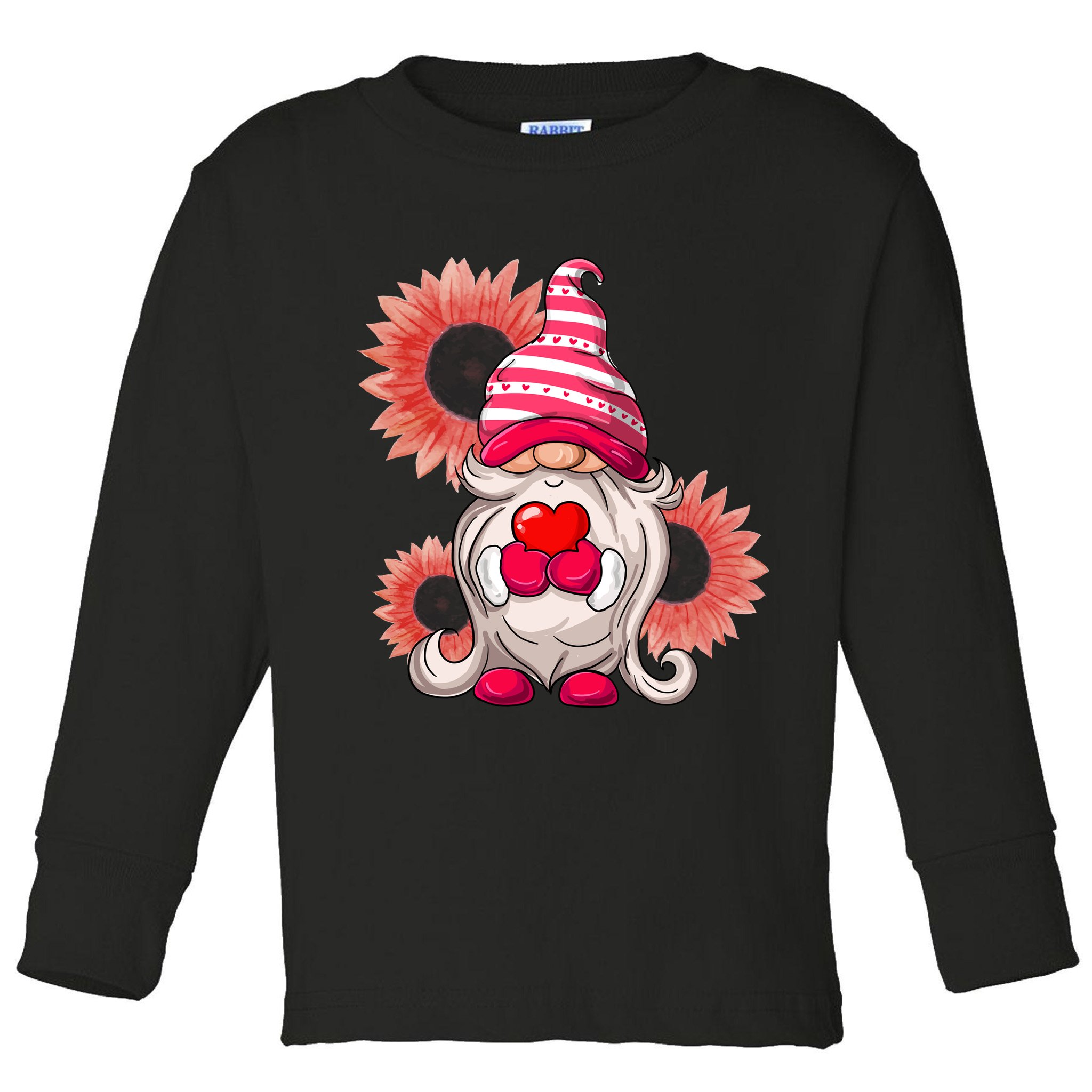 Happy Valentine's Day Gnome Sunflower Toddler Long Sleeve Shirt