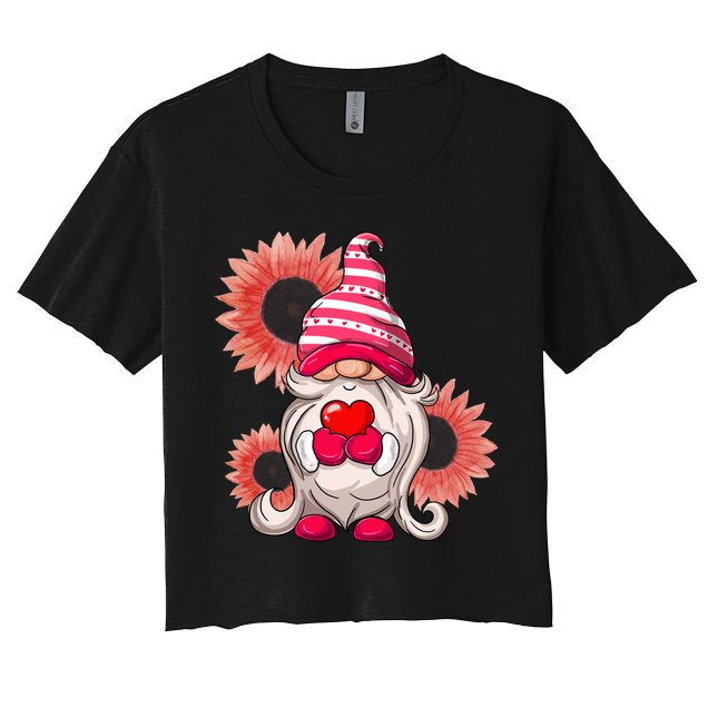 Happy Valentine's Day Gnome Sunflower Crop Top