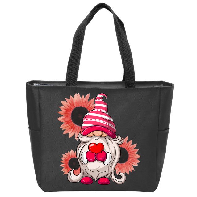 Happy Valentine's Day Gnome Sunflower Zip Tote Bag