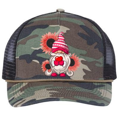 Happy Valentine's Day Gnome Sunflower Retro Rope Trucker Hat Cap